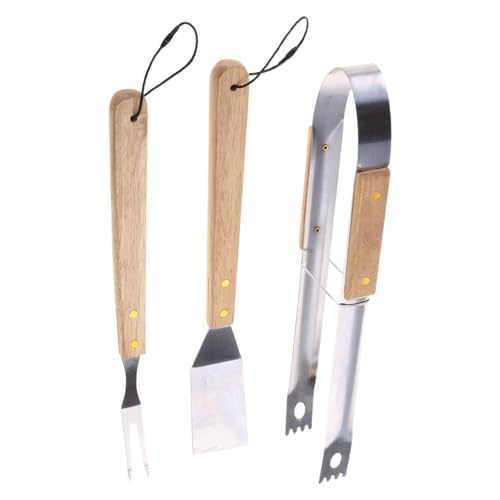 Set de herramientas para parrilla con mango de madera miniatura 1