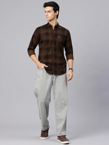 Image of Majestic Man Stylish Slim Fit Cotton Spread Collar Checked Casual Shirt