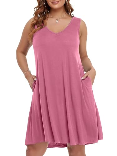 Image of BELAROI Women Casual Summer Dresses Plus Size Sundress V Neck Swing Tank Dress Sleeveless Criss-Cross Beach Cover Ups Pockets