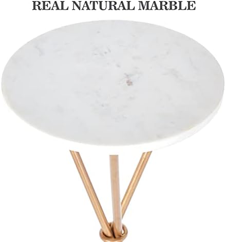 Penguin Home Round White Marble Top Side Table with Sturdy Criss Cross Gold Painted Metal Stand Stylish Modern Coffee End Bedside Table Bedroom Living Room Office|Size-30.5x30.5x61cm|