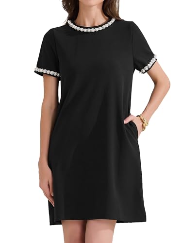 Image of Allegra K Women's Summer Short Sleeve Dress Crew Neck Solid Loose Casual Short Dresses
