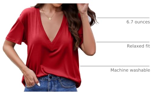 Image of UNCLECAT Womens Deep V Neck T Shirts Summer Oversized Short Sleeve Tops