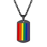 Suplight Stainless Steel Black LGBT Dog Tag Necklace Transgender Same Sex Love Wins Jewlery Rainbow Flag Lesbian Gay Pride Pendants with Chain for Men Women