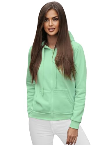 OZONEE Damen Kapuzenpullover Sweatjacke Sweatshirt Farbvarianten Kapuzenjacke Kapuzenpulli Langarm Kapuze Hoodie Sport Style Casual Fitness Basic Training 777/1618B PFEFFERMINZ XL