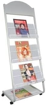 Floor-Standing Magazine Rack, Newspaper Storage Rack, Promotional Material & Brochure Display Stand with Universal Brake Wheels