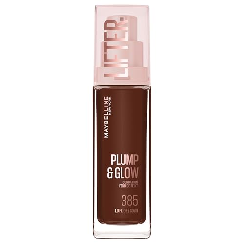 Image of Maybelline Lifter Plump & Glow Foundation, Liquid Foundation with 2% Niacinamide + Hyaluronic Acid, Plumping and Brightening Face Makeup, 385, 1 Count
