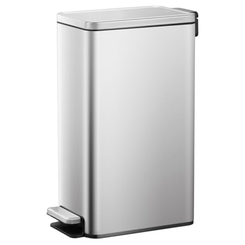 EKO Poubelle Cuisine Stella Slim 30L avec Pédale | Acier Inoxydable Anti-Traces | Design Compact | Fermeture Silencieuse Salle Bain