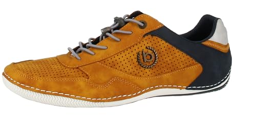 bugatti Herren Casual Sneaker mit Flexibler Sohle, Schnürschuh mit Memory Foam, Elastische Schnürsenkel, Gelb, 43 EU