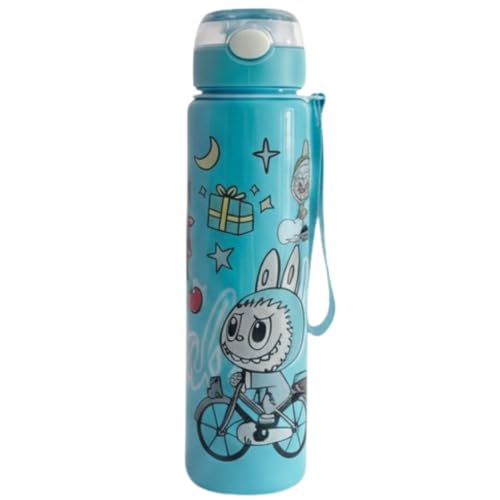 Image of Cartoon Printed Plastic Water Bottle for Kids Leak Proof Flip Cap Sipper Bottle with Strap School Drinking Bottle for Boys Girls Travel Office Use 900 ML (Green)