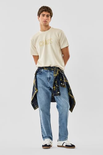 Image of SNITCH Men Casual Jeans | Baggy Fit with Mid Rise & Relaxed Thigh | 100% Cotton Woven Denim for All Seasons | Durable & Comfortable Design for Everyday Wear