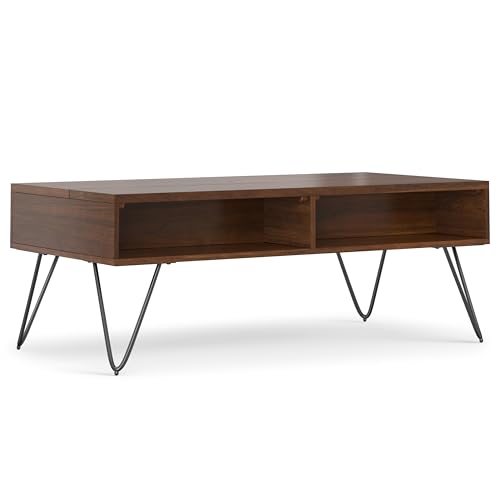 Image of SIMPLIHOME Hunter 48 inch Wide Walnut Veneer and Metal Coffee Table in Brown