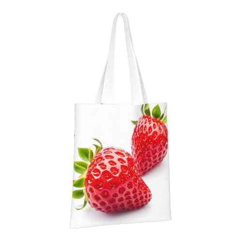 Strawberry Print Polyester Canvas Tote Bag, Shopping Bag With Reinforced Handles, Reusable2
