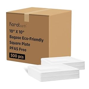 KARAT EARTH Bagasse Square Plate, Eco Friendly Disposable Plates, White – 500 pcs (10″x10″)