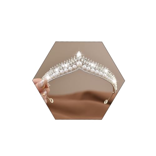 Yheahin Wedding Crystal Tiara for Women Elegant Bridal Pearl Rhinestone Crown Swan Queen Princess Costume Crown Star Crystal Headpiece Accessory for Cosplay Birthday Party (Pearl 3)
