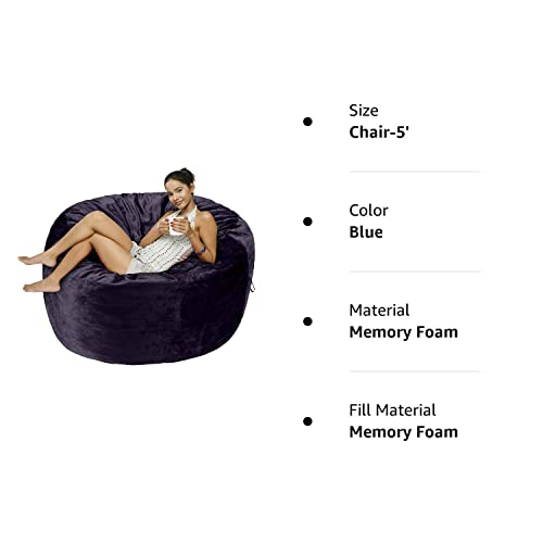 Amazon Basics Memory Foam Filled Bean Bag Chair With Microfiber Cover, 5 Ft, Blue, Solid #TOP7