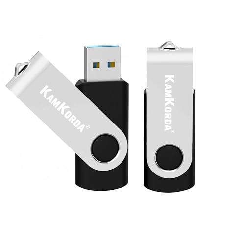USB Flash Drive 128GB (Pack of 2), Durable USB Stick, USB 3.0 Flash Drive for File Storage, Photos, Videos, and Data Backup - Black & Silver