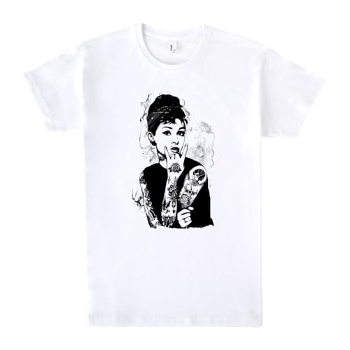 Pampling Camiseta de Manga Corta, 100% Algodón, Ropa Unisex para Hombres y Mujeres en 5 Tallas, Camiseta Blanca, Modelo Audrey (S)