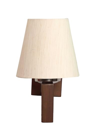 Image of Wall Lamp with Wood Base (H- 10.9 Inch, Off-white) Modern Wall Sconce for Bedroom /Living Room, Study Room, Home Office Decor | Decorative Indoor Lighting, Warm Ambient Night Lamp, Barrel Shape