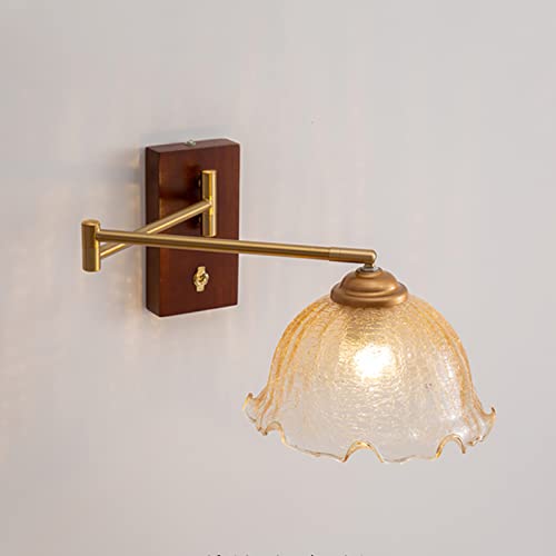 Lámpara de pared con base de madera y brazo articulado industrial