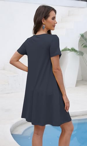 Image of COSSEN Women's Summer 2026 Casual Tshirt Dress Crew Neck Short Sleeve with Pockets Flowy Loose Swing A-Line Sundress