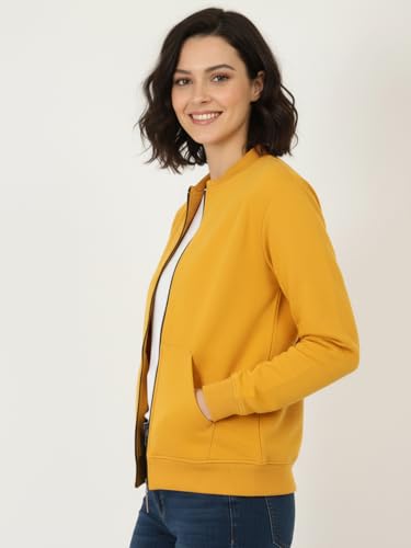 Image of LEOTUDE Women's Loopknit Loose Fit Drop Shoulder Bomber Jacket with Zipper Closure and Side Pockets