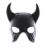 Women Leather Bull Full Head Face Mask Adjustable Masquerade Hood Cover with Horns Animal Mask for Men Costume Party
