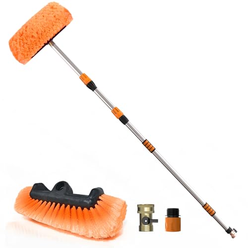 SISUPASSIE 12FT Car Wash Brush with Long Handle 12-Inch Soft Bristle Car Cleaning Brush for Cleaning RV Truck Boat Solar Panels Orange