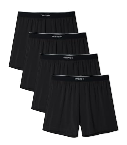 DAVID ARCHY Ultra Soft Micro Modal Boxers for Men, Silky Stretchy Boxer Shorts, Breathable Loose Men's Underwear for Sleep 4 Pack(L, Black)