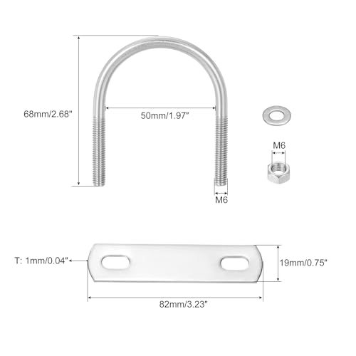 Image of uxcell Round U-Bolts, 4 Sets 50mm(1.97 inch) Inner Width 68mm Length M6 304 Stainless Steel U Clamp Bolt with Nuts and Plates, for Boat Trailer