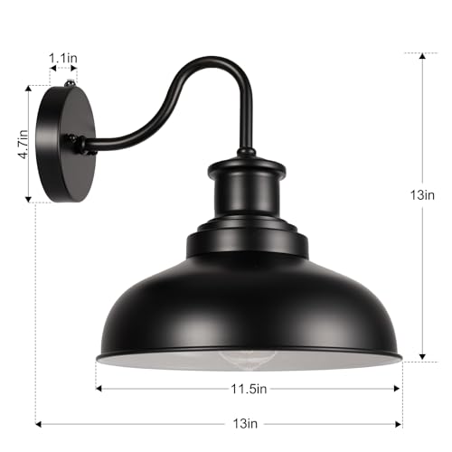 Image of Dusk to Dawn Outdoor Barn Light Outdoor Wall Sconce Farmhouse Exterior Wall Mount Light Vintage Outside Wall Lighting Fixture Industrial Black White Lantern for Porch Garage Patio,1 Pack