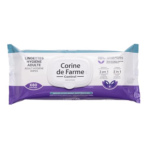 Corine de Farme, Lingettes Hygiène Adulte Extra-Larges x60 - Nettoyage Doux pour Peaux Sensibles,...