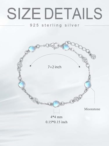 Image of HPQQ Anklet Bracelet for Women 925 Sterling Silver Natural Stone Chain Ankle Bracelet Beach Summer Fine Jewelry Birthday Mothers Day Gifts for Women Her Mom