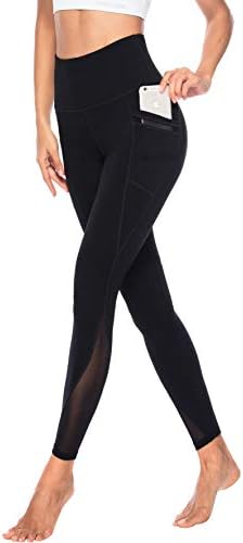 Persit Damen Sport Leggings mit Taschen - Blickdicht Lange Sporthose mit Mesh-Einsätzen