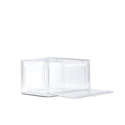 Image of Sneaker Box Transparent Pack of 4 |Front-Opening Heavy-Duty |Stackable Shoe Storage Organizer Crate with Magnetic Closure | Clear Sneaker Display and Dust-Proof Container | For Men and Women