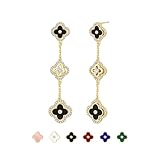 Turandoss Pendientes colgantes de trébol de oro para mujeres y niñas, chapados en oro de 14 quilates, aretes de tuerca de trébol de cuatro hojas, poste de plata de ley 925, hipoalergénicos, aretes