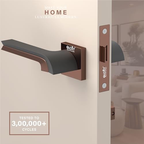 Image of GLOXY Door Locks for Bathroom Door Lock, Balcony Mortise Keyless Knob Pull Handle Set with Brass Baby Latch for Bedroom, Store Room |Rose Gold & Black Finish (2 Years Warranty, Pack of 1)