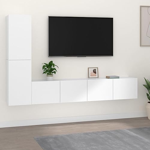 INLIFE Ensemble de Meubles TV 4 pcs Blanc Bois d'ingénierie-3114310