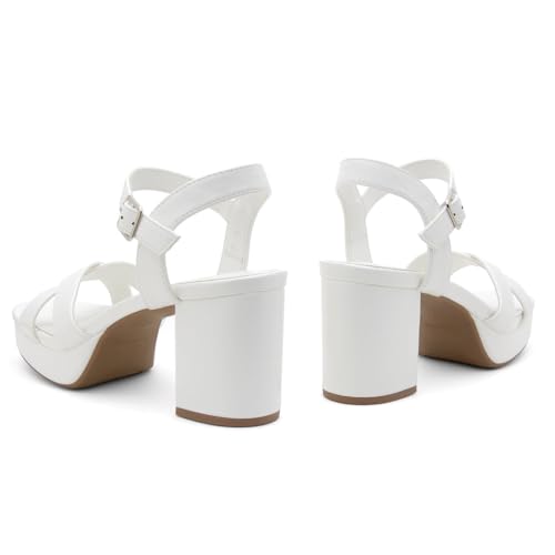 Image of Shoe Land Platform Heels for Women - 3 Inch Chunky Block Heeled Sandals, Square Open Toe, Ankle Strap Dressy Strappy High Heels for Wedding, Party & Evening Events