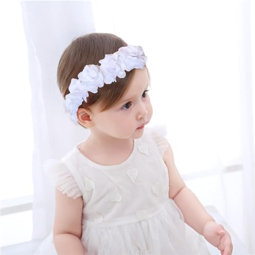 Baby Girls Headband Floral Crown for Little Girls Flower Headbands Soft Stretchy Head Wrap for Infant Toddler Hair Accessories (white)2