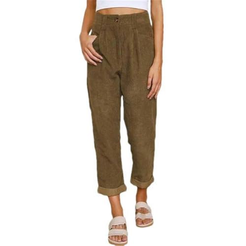 Pantalon droit ample taille haute en velours uni pour affronter la mi-saison