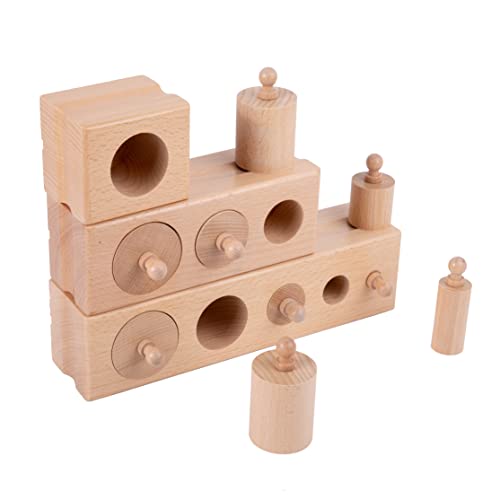 Image of Montessori Toys for Babies 6-12 Months Wooden Knob Log Mini-Cylinder Block Preschool Learning Baby Game Sensory Toys for Kids(3 Piece Set)