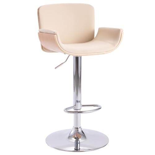 Vopese Taburete de Cocina Cuero sintético Color Crema Taburetes Altos de Cocina,Taburete de Bar Giratorios de Altura con Respaldo,Taburete Cocina Moderna