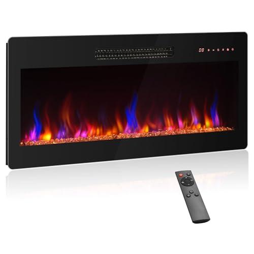 BELLEZE 36" Electric Fireplace Heater, 1400 W Recessed & Wall Mounted Electric Fireplace with Remote Control, Heater with Adjustable Flame Color and Brightness, Timer, Touch Screen