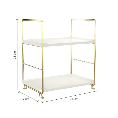 Image of oddpod 2-Tier Metal Freestanding Stackable Organizer Rack, Bathroom Countertop Storage Shelves /Multi-Layer Desktop Cosmetics & Kitchen Spice Organizer (Gold)