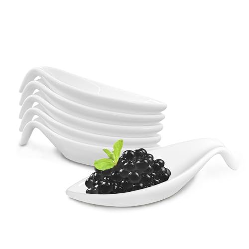 Confezione da 6 cucchiai da degustazione in porcellana, ciotola per caviale, 12,7 cm, a forma di V, ciotole multifunzionali con manico, per matrimoni, feste, ristorante, antipasto, salsa ketchup