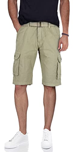 Raw X Mens Belted Cargo Shorts Relaxed Fit Casual Tactical Knee Length Cargo Shorts For Men, Twill Tape - Stone, 34 #TOP15