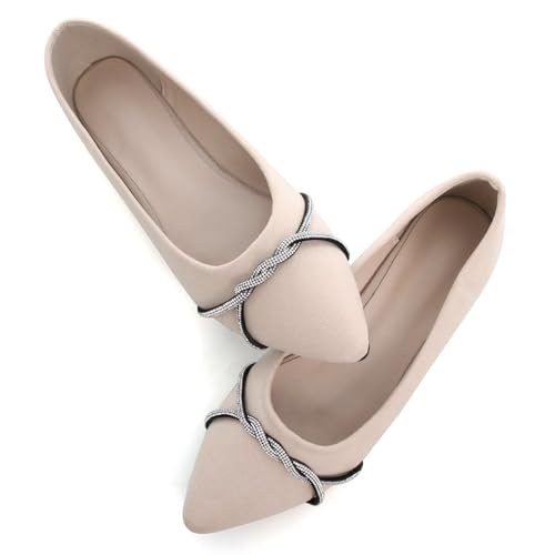 Image of TN TANGNEST Womens Casual Flats Chain Ballet Flats | Fashion Pointed Toe Rhinestone Flats, Comfort Slip On Dress Shoes for Business Work Office Wedding Party