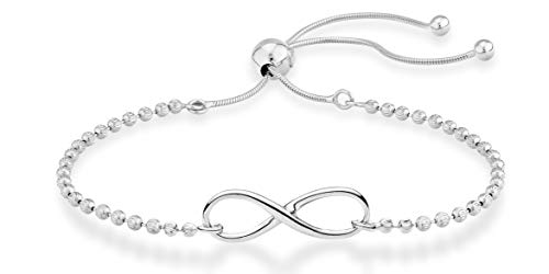 Miabella 925 Sterling Silver or 18Kt Yellow Gold Over Silver Infinity Adjustable Bolo Beaded Ball Chain Bracelet for Women, Made in Italy