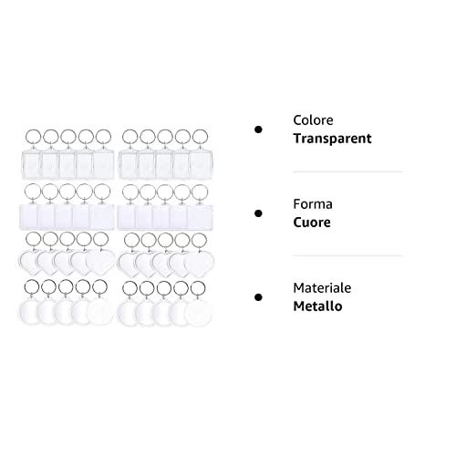 40 Pezzi Portachiavi con Foto in Bianco, Acrilico