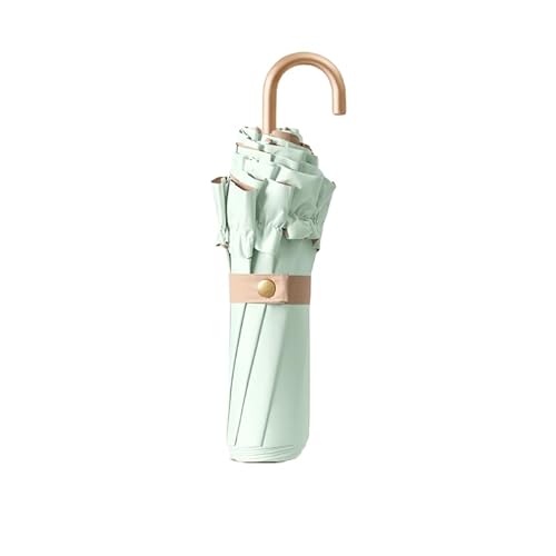 EKUW Floral Edge Folding Umbrella with Golden Hook-Shaped Handle - 8 Ribs Compact Travel Umbrella for Women Girls Kids/UV 50+ Sun Rain Protection/Lightweight Portable/Fits Handbags & Totes
